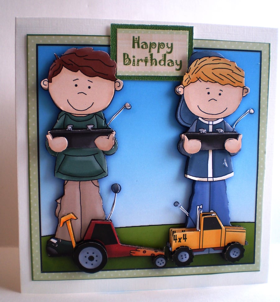 Handmade Boys and  Remote Controlled Cars Birthday Card,3D,Decoupage,Personalise