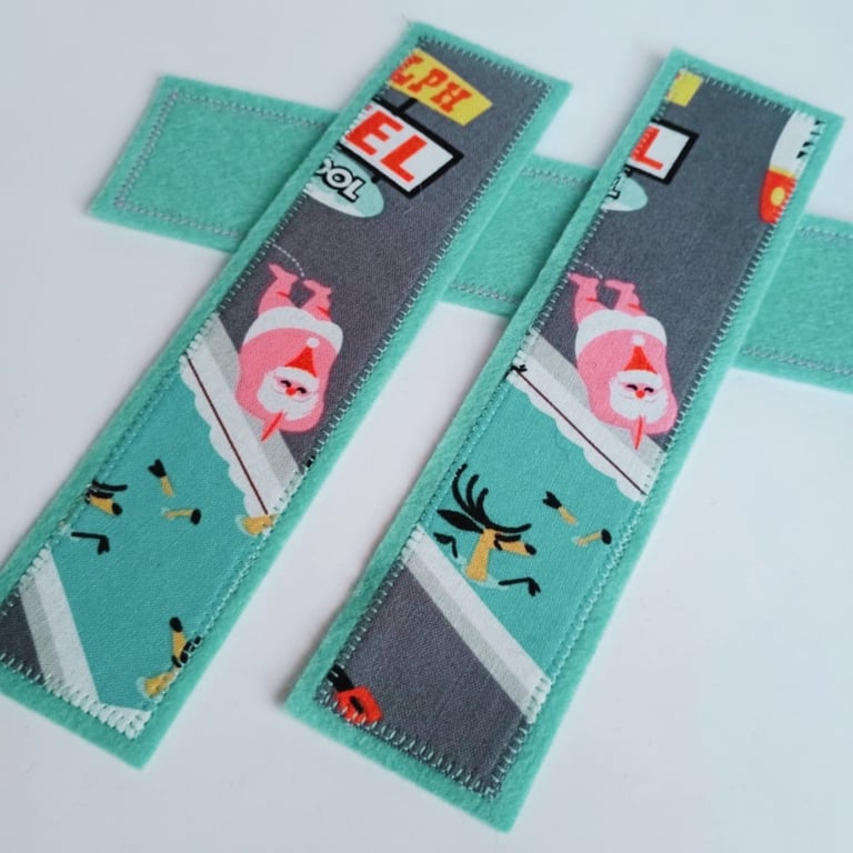 Christmas Bookmark - Santa on Holiday at the Motel pool, felt and fabric