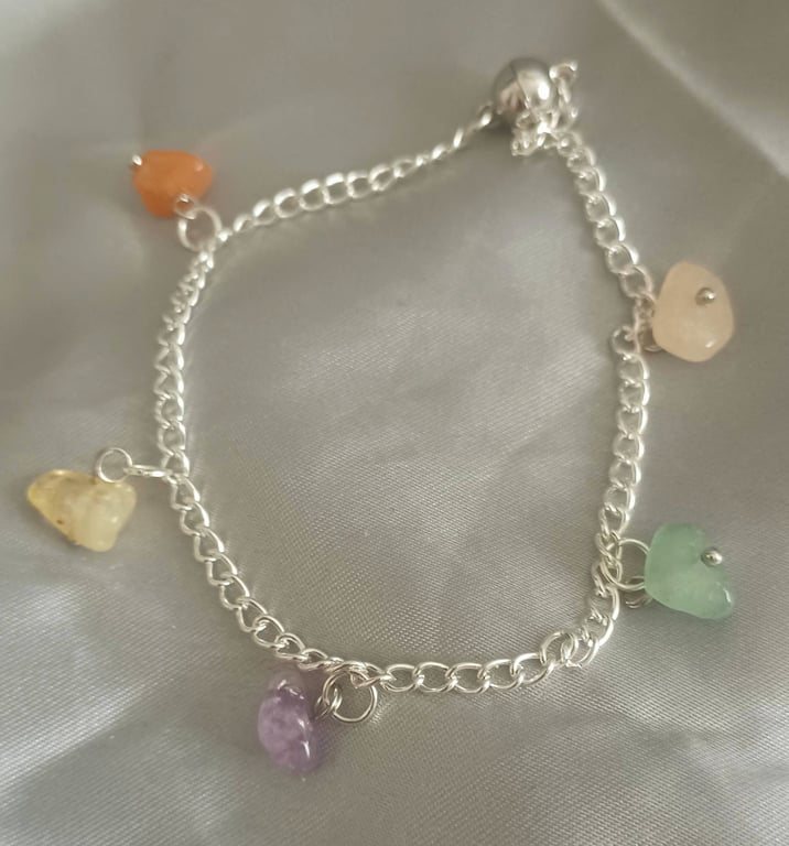 Silver Tone Charm Bracelet with Crystals