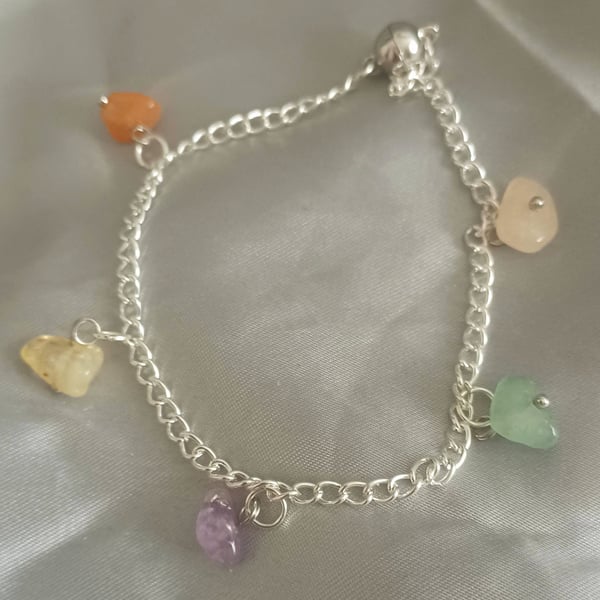 Silver Tone Charm Bracelet with Crystals