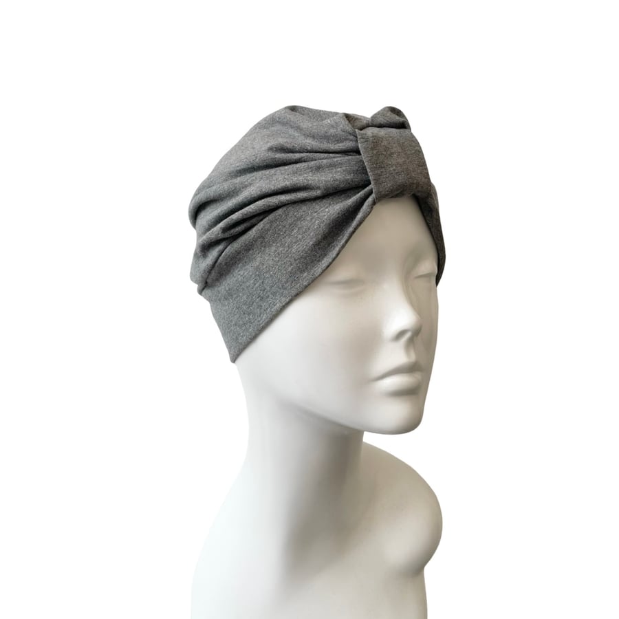 Grey Turban for Women, Hat for Hair Loss, Women's Turban, Front Knotted Turban