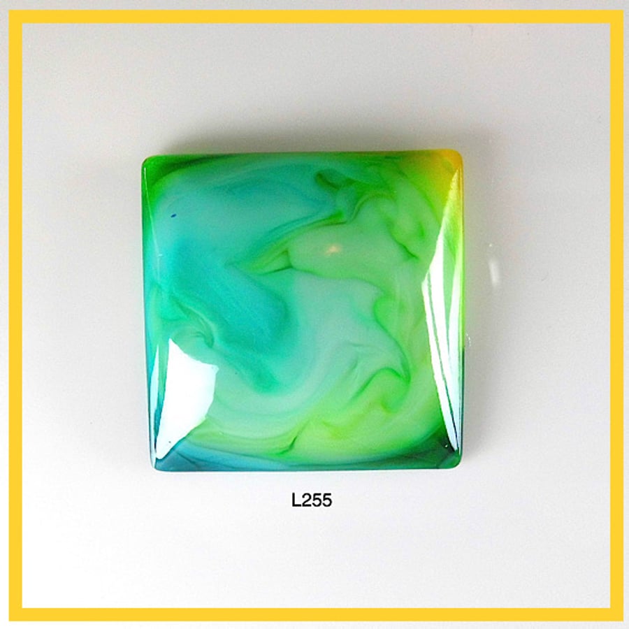 Large Square Green Cabochon, hand made, unique, Resin Jewelry, L255