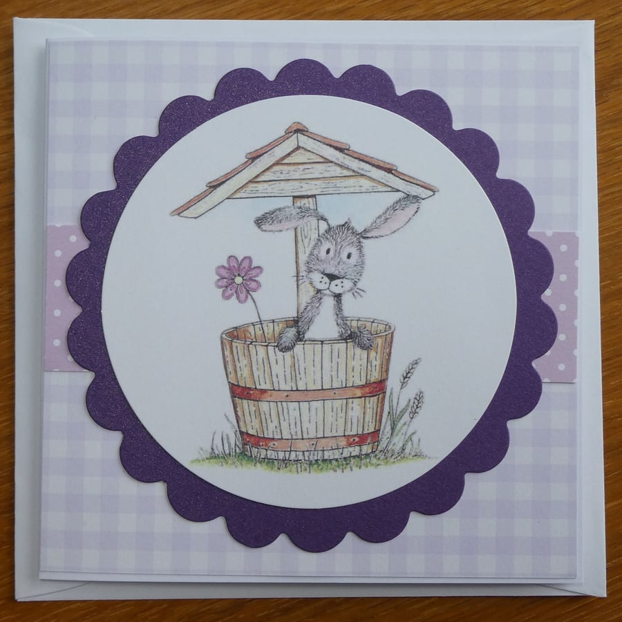 Blank Card - Rabbit in a Wishing Well - Birthday, Easter, Get Well