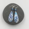 Silver and blue anodised aluminium cow parsley drop earrings with pearl 