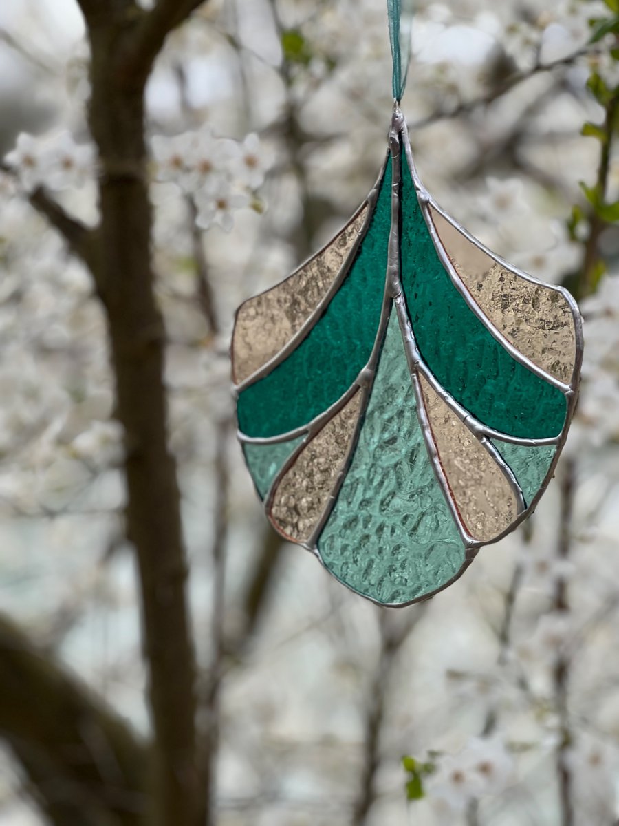Blush Emerald Art Deco stained Glass Suncatcher - perfect gift for her