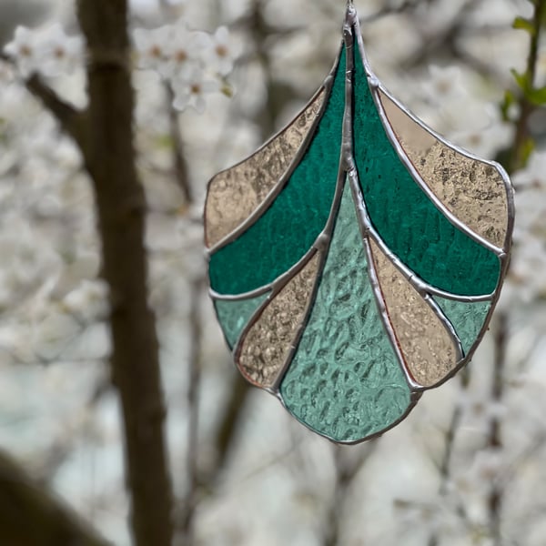 Blush Emerald Art Deco stained Glass Suncatcher - perfect gift for her