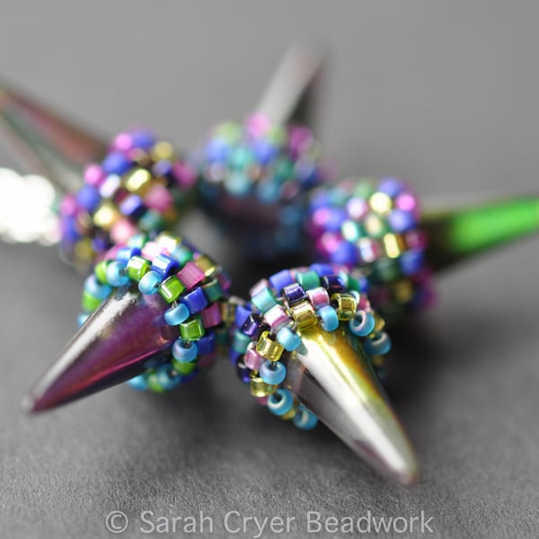 Beadwoven petrol spike star pendant
