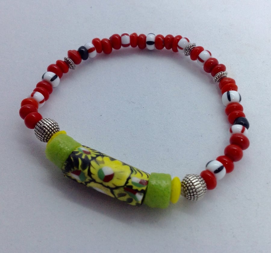 Red bracelet with a rare antique Venetian African glass trade bead