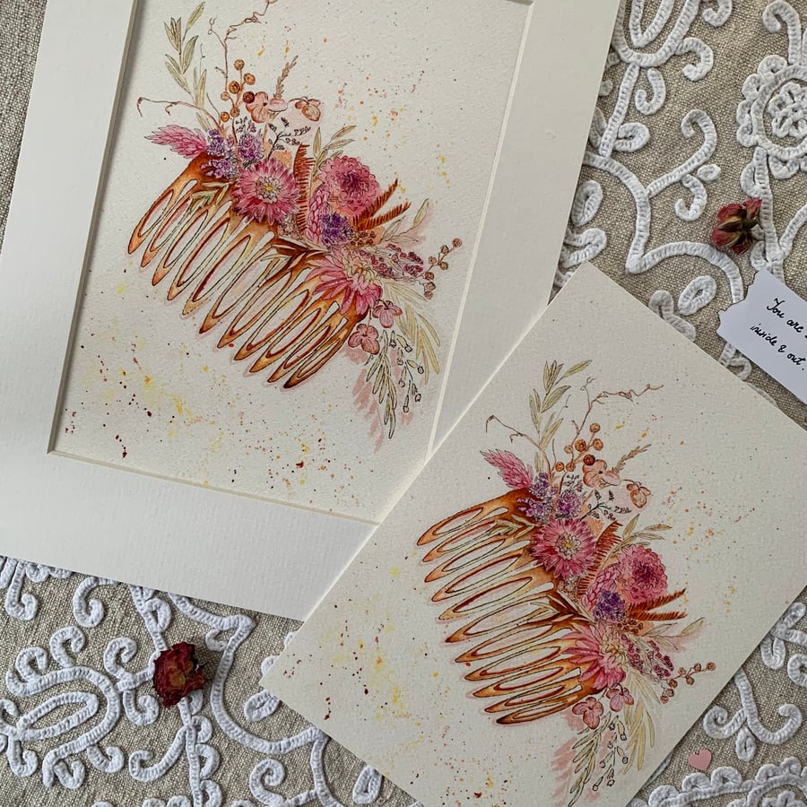 Bridal Comb with Dried Flowers Giclée Fine Art Print