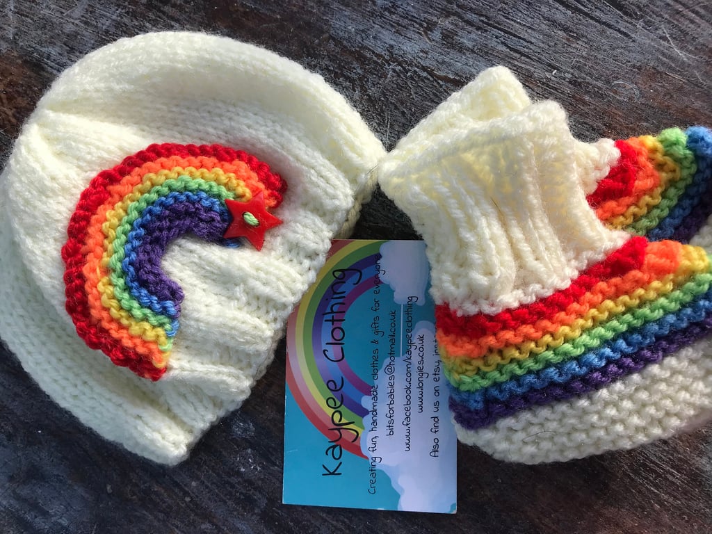 Rainbow baby hat booties set .Star .,hospital bag ,Gift,preemie ,