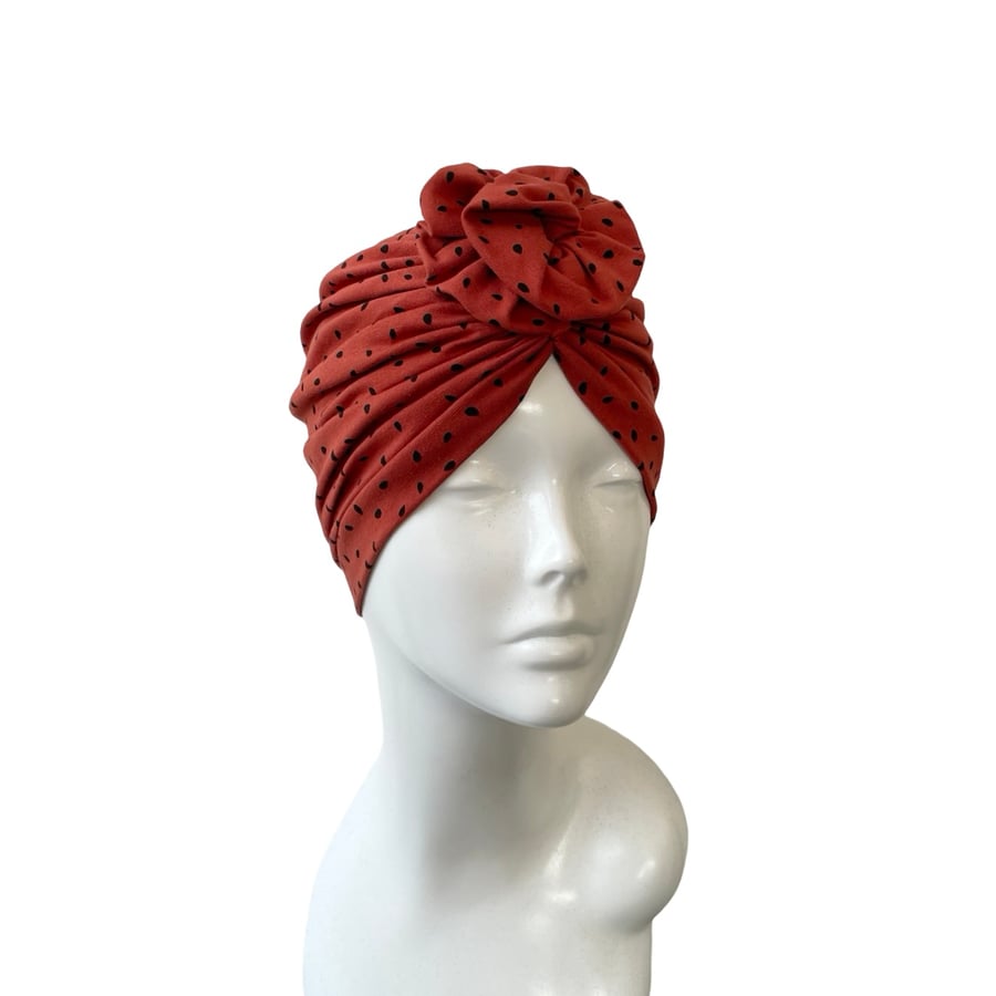 Rust Orange Soft Alopecia Turban Hat Stretch Cotton Pre-Tied Fashion Head Wrap 
