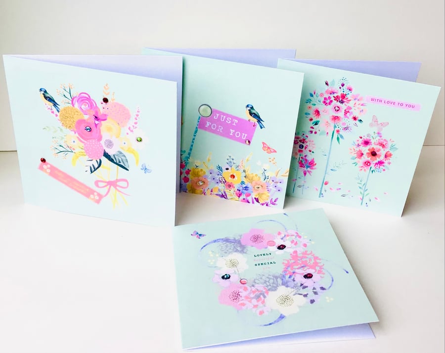 Set of Four Notecards,Just to Say,Thank You,Open Message, Can Be Personalised 