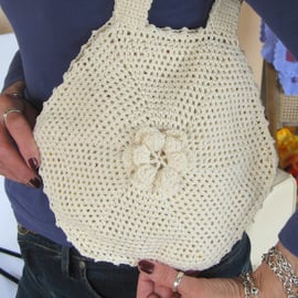 Crochet handbag. Crochet purse. Cream cotton. Hand crocheted. LIned. Own design
