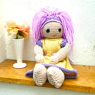 Handmade Doll. Hand Knitted Doll 12" Wool Doll with Pink Hair & Removable Dress