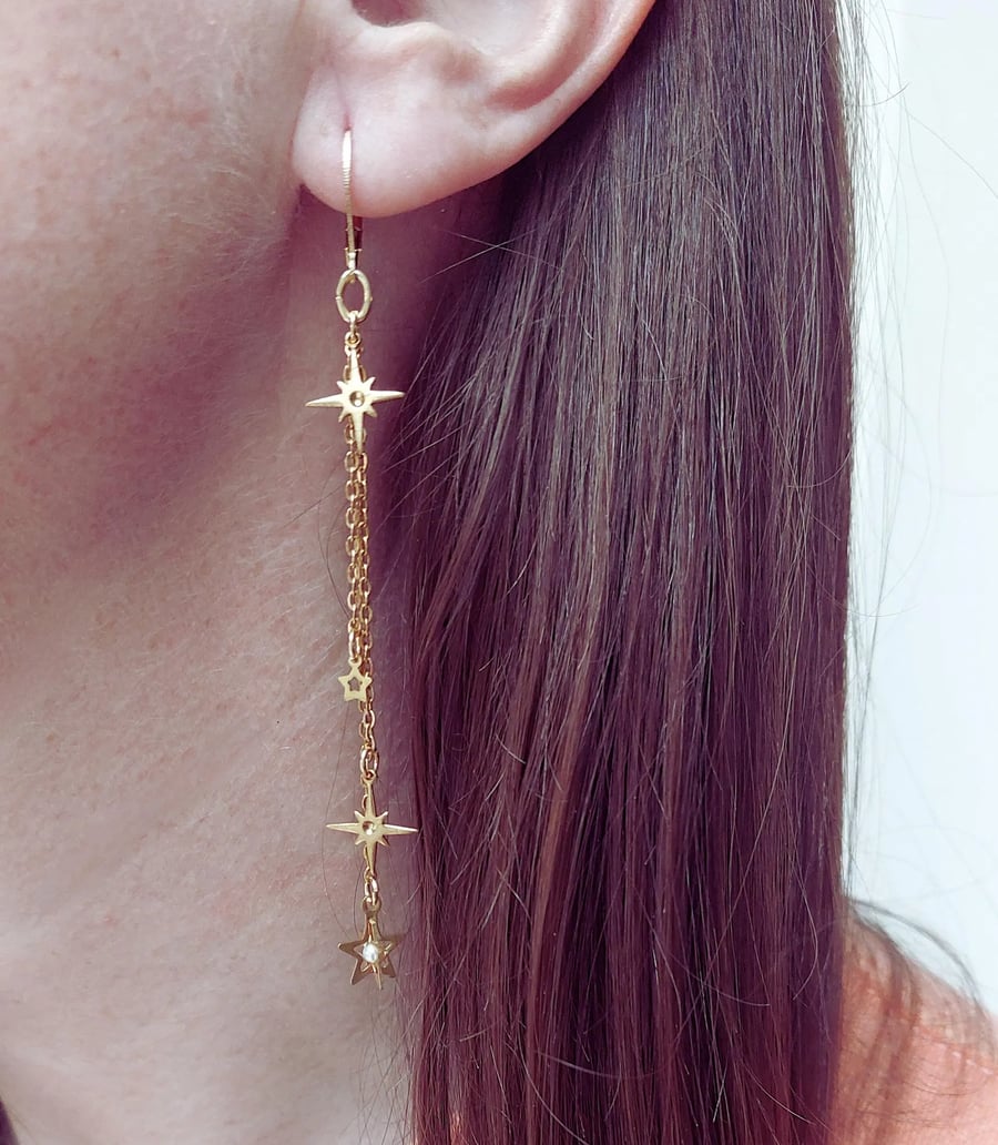 Long chain dangle drop constellation star boho earrings