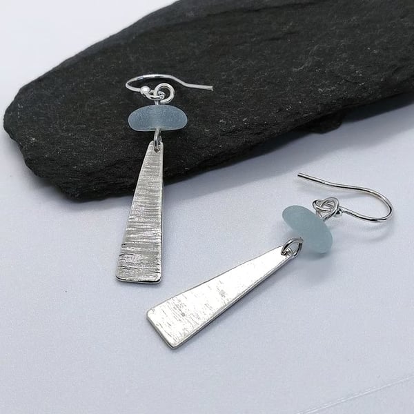 Seaglass sterling silver elongated triangle earrings