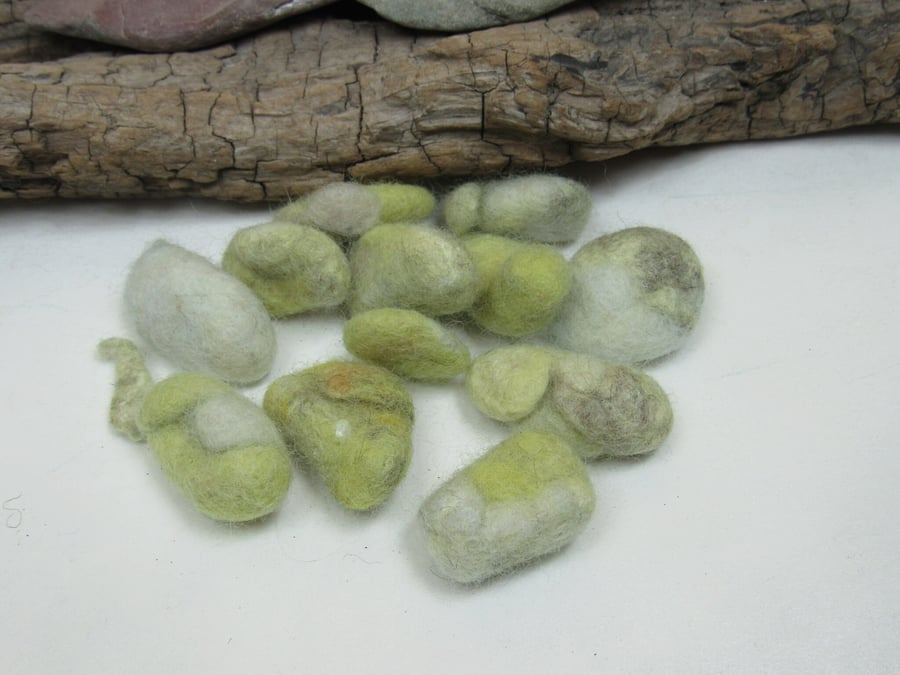 Small Multicolour Yellow Grey Natural Dye Felt Nuggets