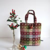 Checked winter woollen handbag or bucket bag