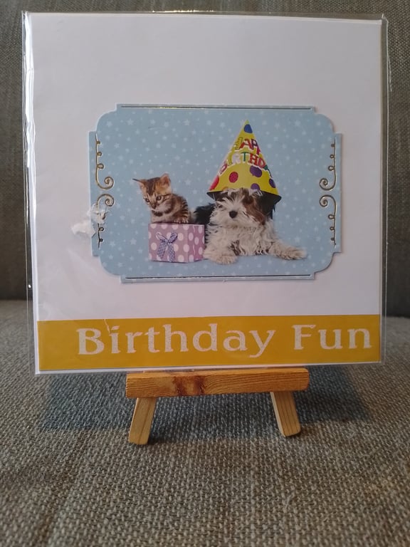 Party time cat and dog birthday card