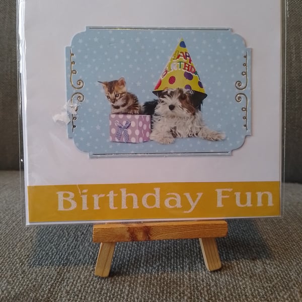 Party time cat and dog birthday card