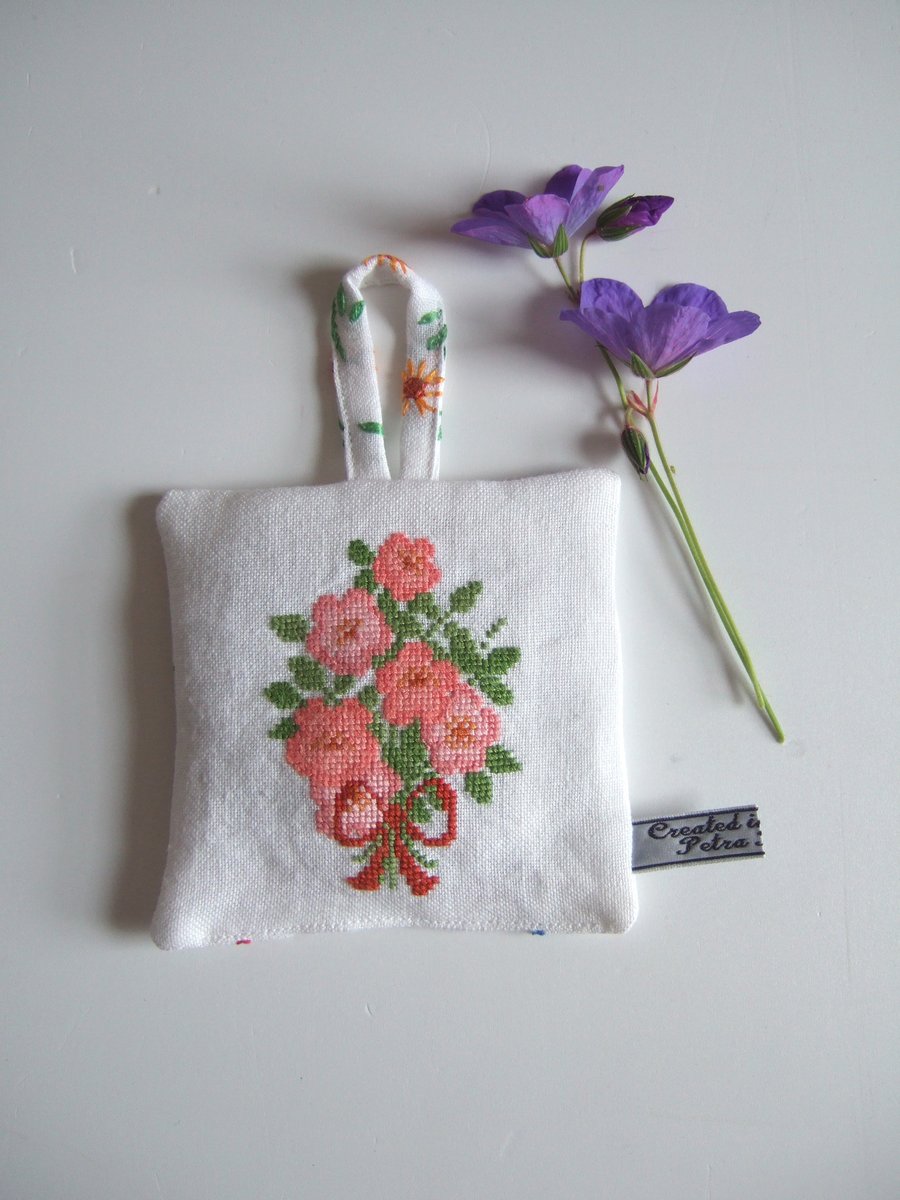 Lavender bag in a Folk Art style vintage tapestry effect.