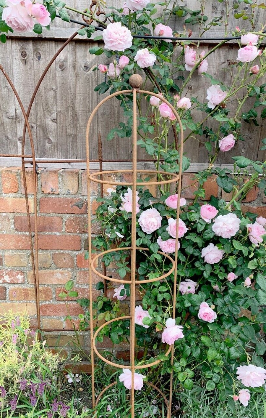 Large Rusty Metal Garden Obelisk 1.75m, Tall Plant Support Round Frame