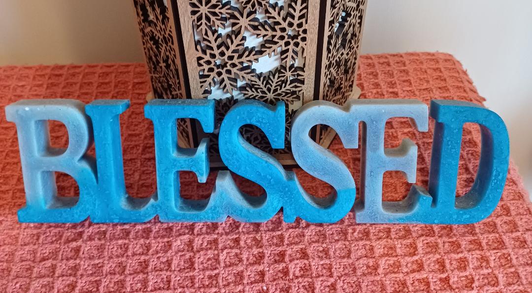 Blue 'Blessed' freestanding resin ornament.  Would make a fab gift !