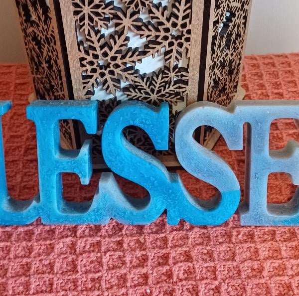 Blue 'Blessed' freestanding resin ornament.  Would make a fab gift !