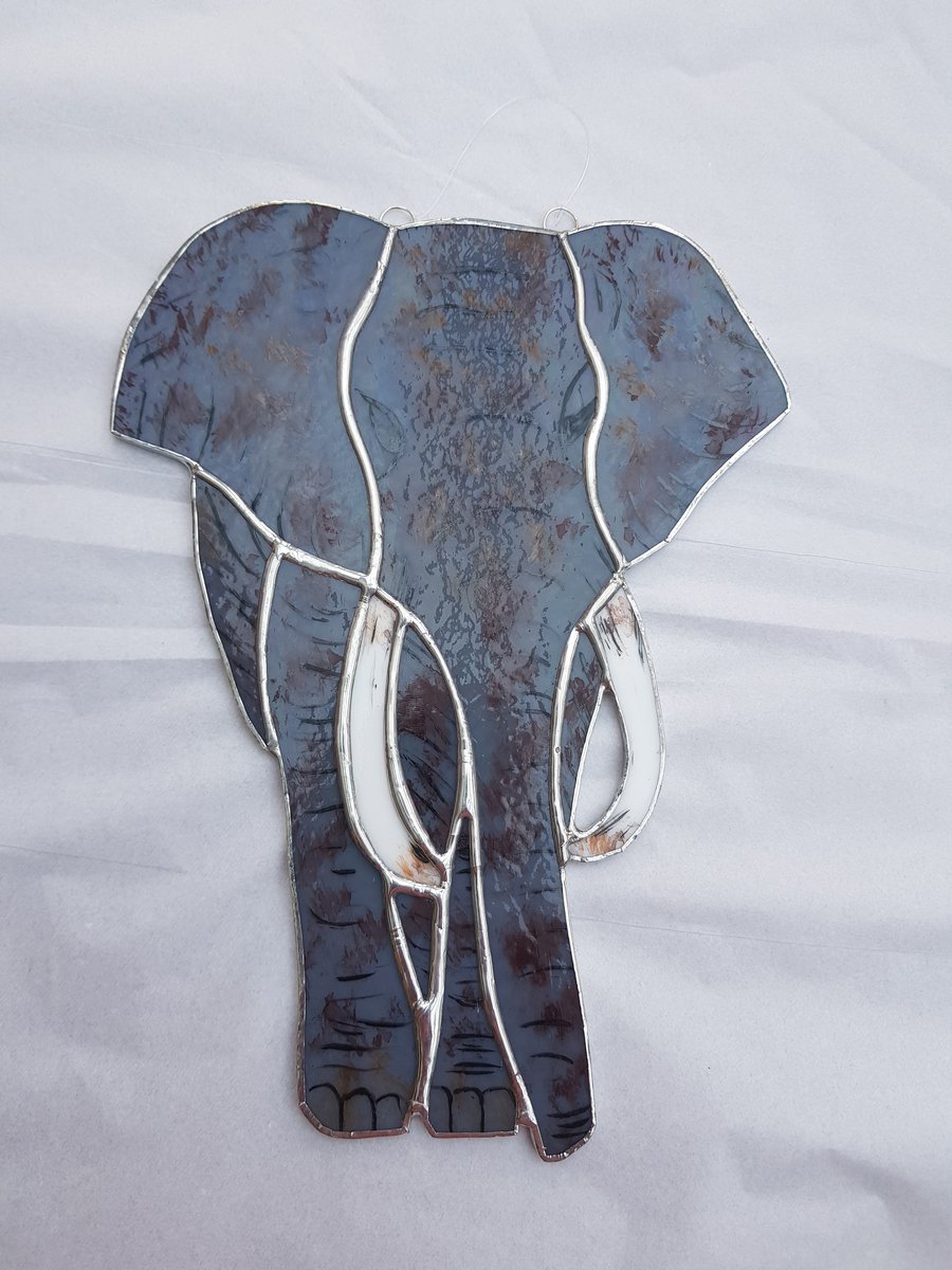488 Stained Glass Hand Painted Elephant - handmade hanging decoration.