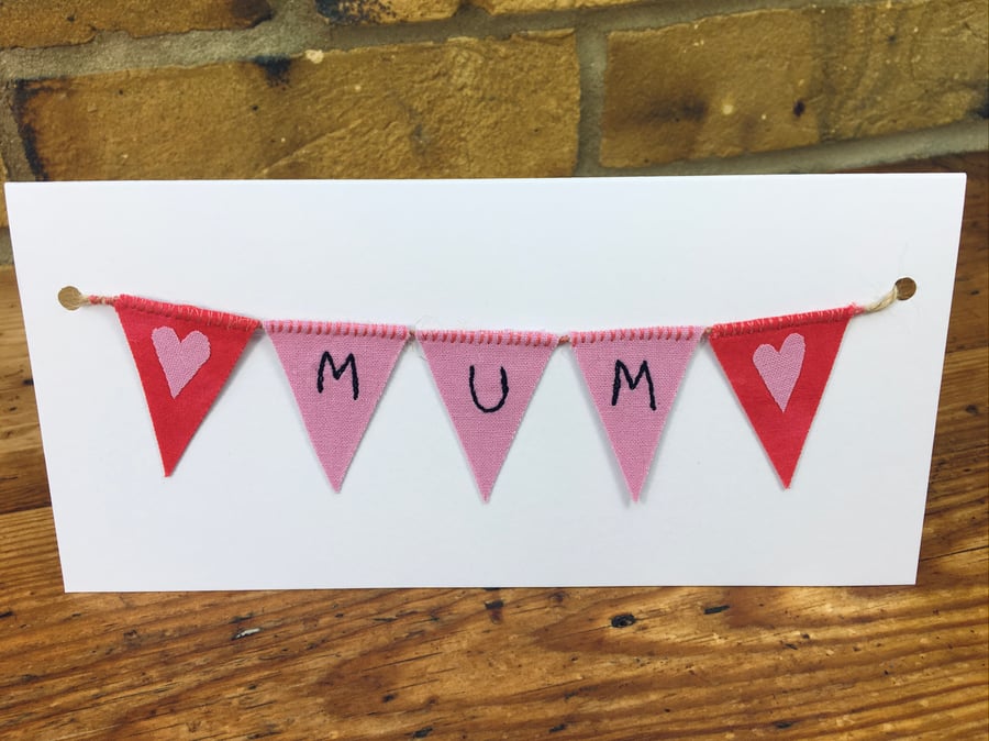 Mum happy birthday bunting card & gift, detachable mini bunting, Mother’s Day