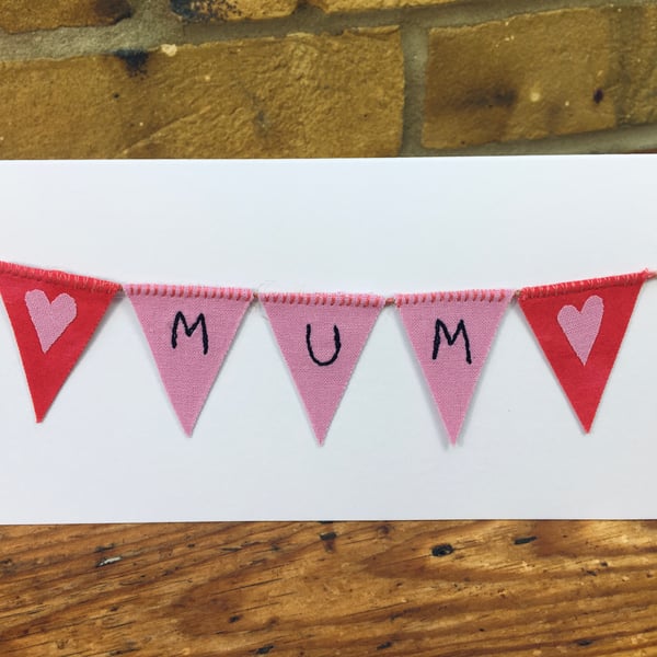 Mum happy birthday bunting card & gift, detachable mini bunting, Mother’s Day