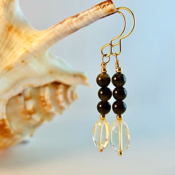 Citrine and Golden Obsidian Earrings - Handmade In Devon