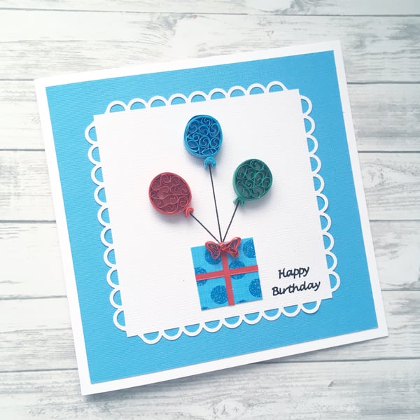 Quilled card - birthday balloons - boxed card option
