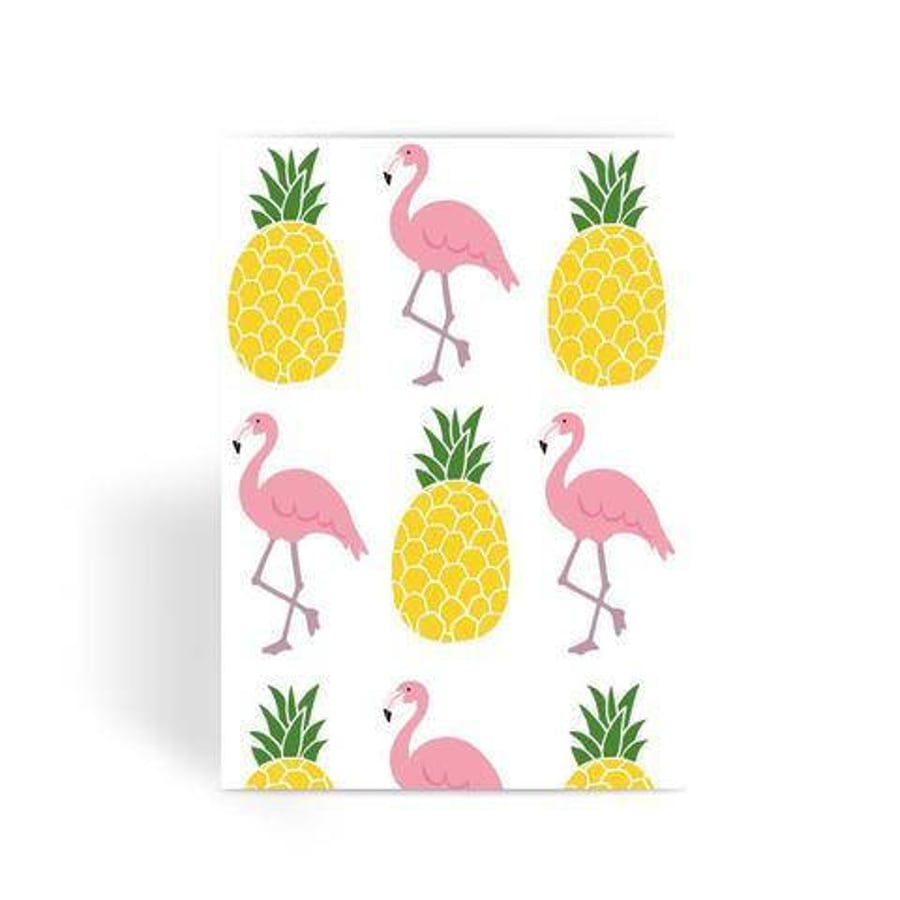 Pineapples And Flamingos Card 