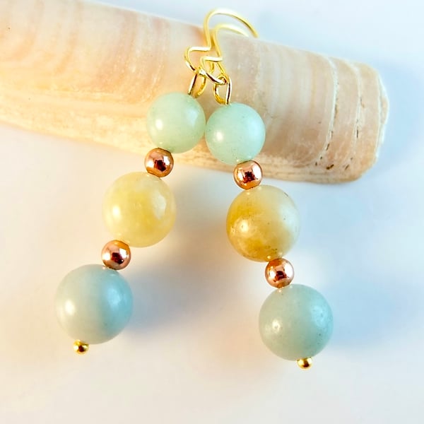 Amazonite Earrings With Copper Beads - Handmade In Devon - Free UK P&P.