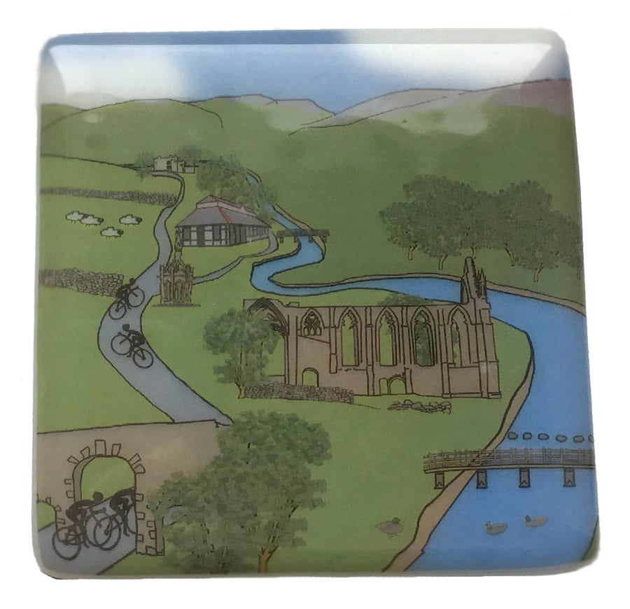 Bolton Abbey Tour de Yorkshire handmade glass coaster