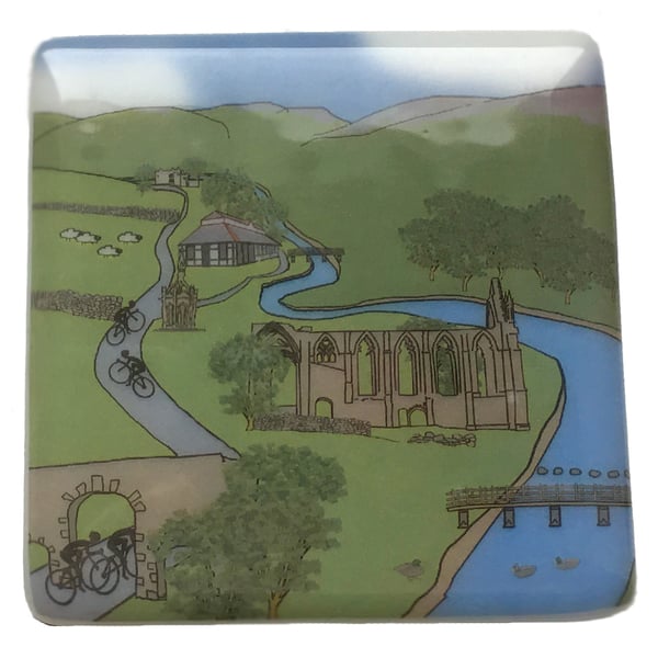 Bolton Abbey Tour de Yorkshire handmade glass coaster