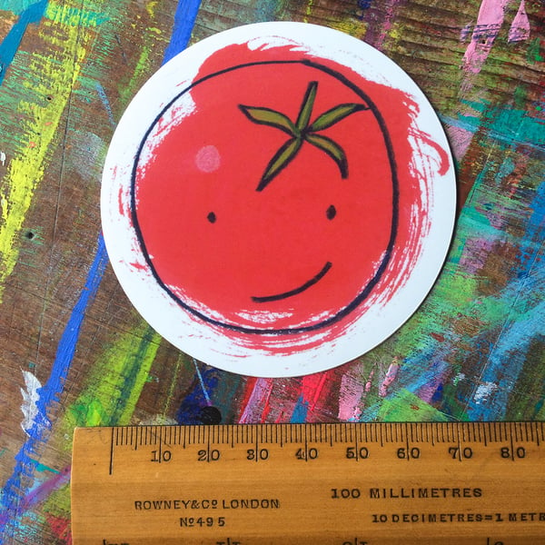 Happy Tomato Laptop Sticker by Jo Brown