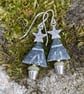 Silver and jade Christmas tree earrings - Image 1