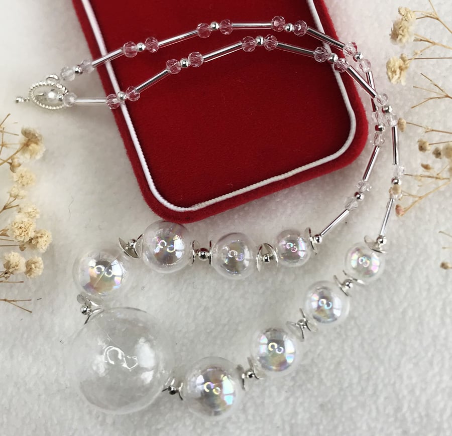 Boho Clear Glass Bubble Necklace and Earrings Set