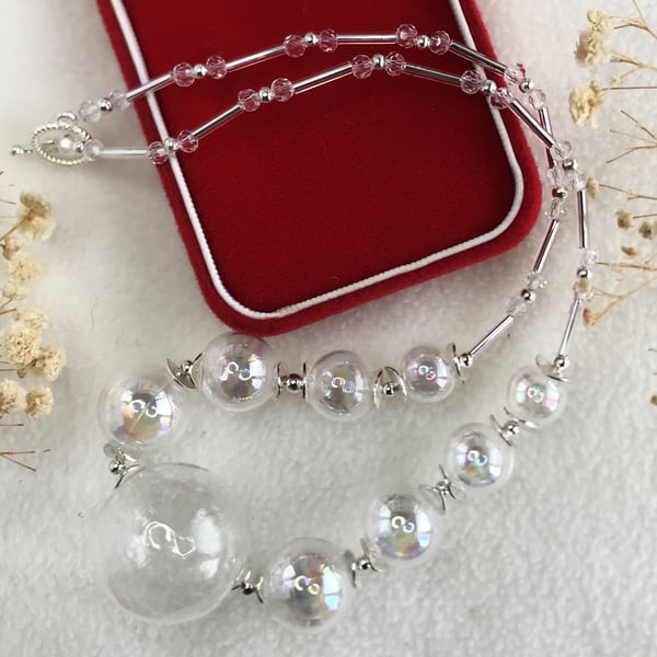 Boho Clear Glass Bubble Necklace and Earrings Set