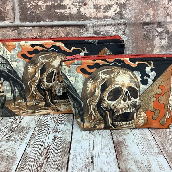 Skulls Death Rider Zip case, Makeup bag, 2 size options