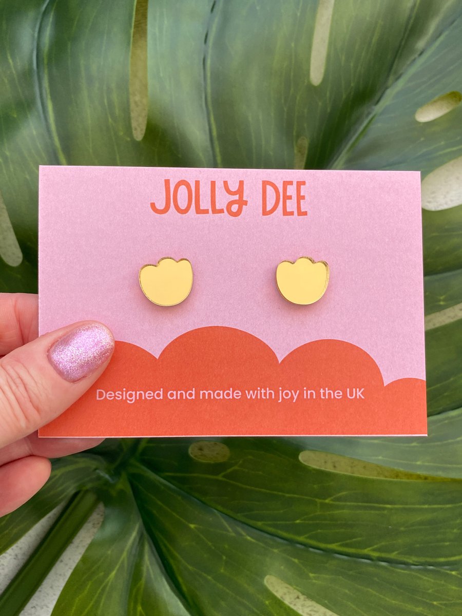 Gold flower stud earrings gift for her, fun handmade acrylic earrings for women
