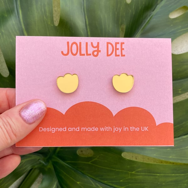 Gold flower stud earrings gift for her, fun handmade acrylic earrings for women