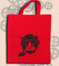 Steampunk Cat Tote Bag Animal Linocut Hand Printed Red Shopping Bag - Image 3