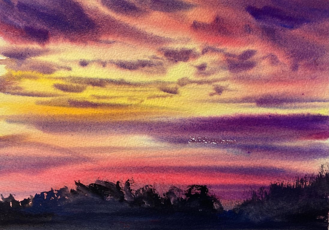 Summer sunset 1 (Original Gouache and Watercolour painting) sunset, sunset paint