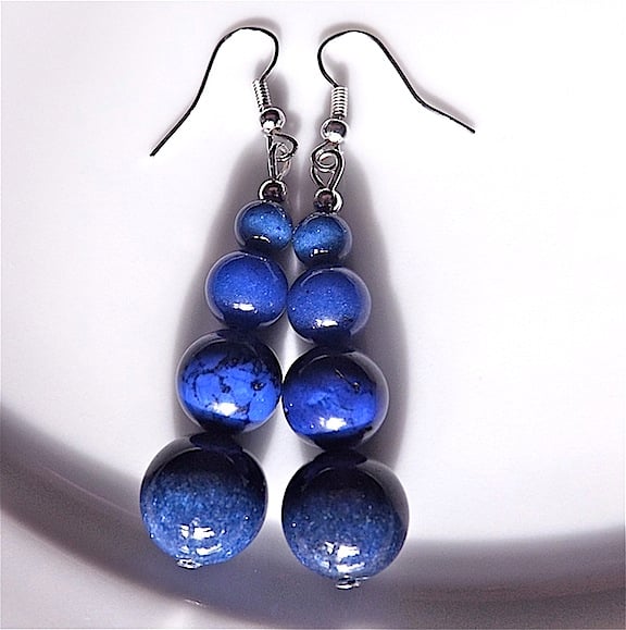 Earrings for pierced ears, exquisite blue lapis lazuli gem stone dangle.