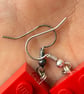 Upcycled Red 2x2 Lego Earrings - Silver Plate Tarnished - Super Seconds - Image 2