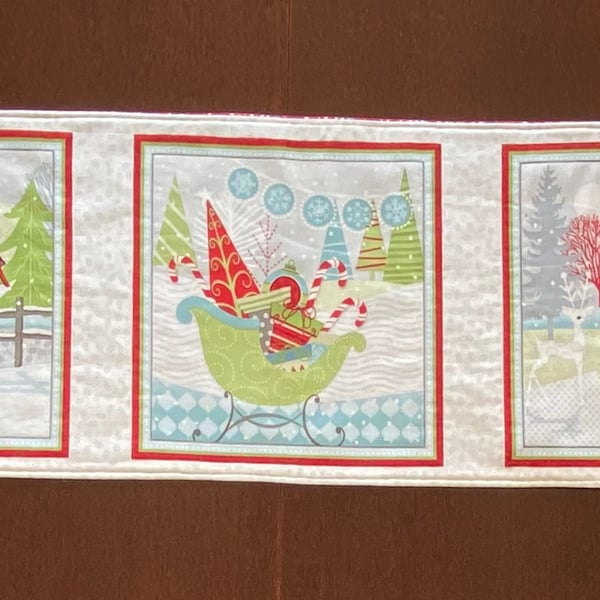 ‘CHRISTMAS SCENES’ Table RUNNER Snowman, Sleigh & Christmas Tree