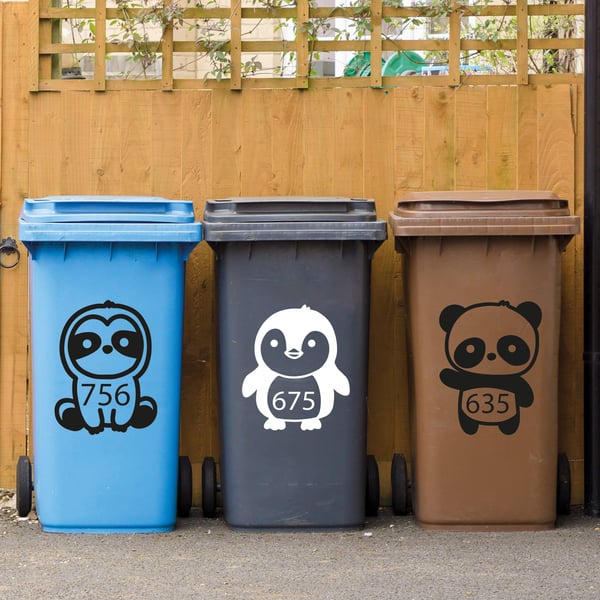 Wheelie Bin Personalised Sticker Custom Number House Number Cartoon Animals